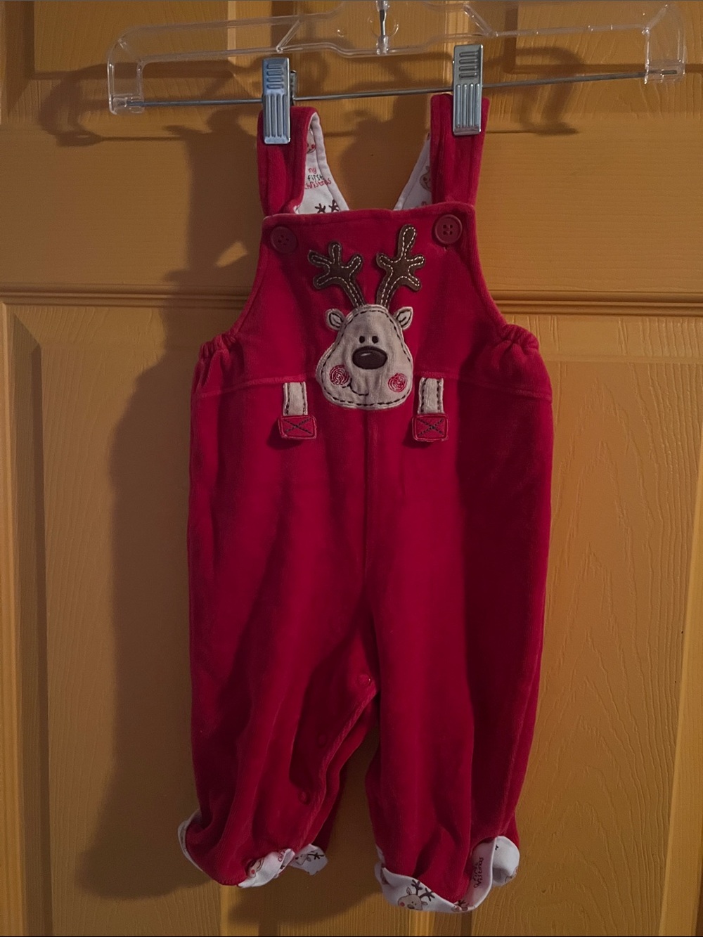 3-6 MONTHS REINDEER VELOUR OVERALLS CHRISTMAS HOLIDAYS